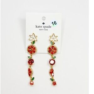 Kate Spade Citrus Fruit Drop Earrings Gold Tone Crystal Orange Flower NWT Boho